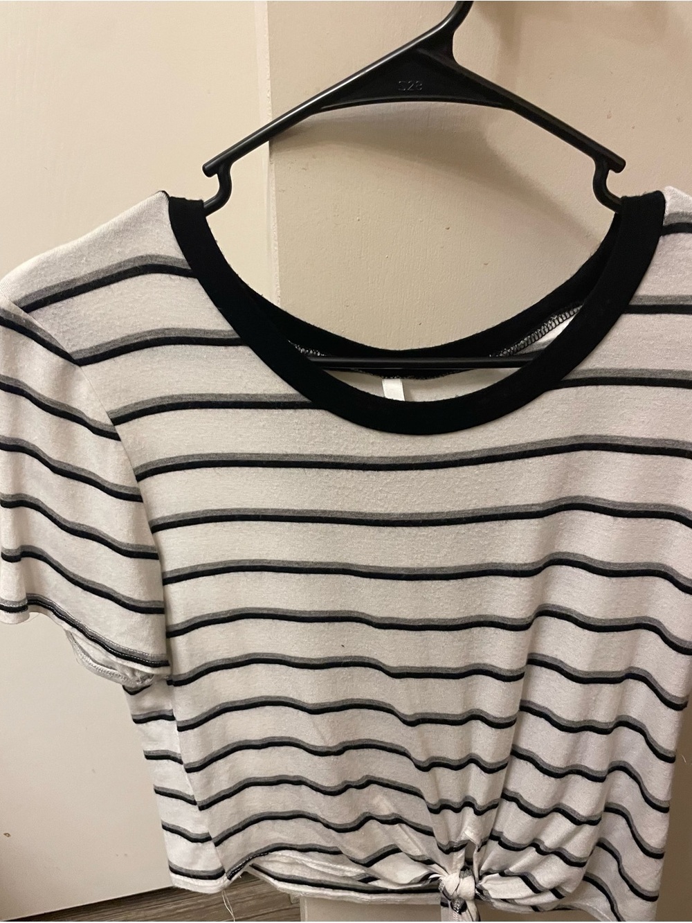 Active USA Black & White Striped Tie-Front Tee